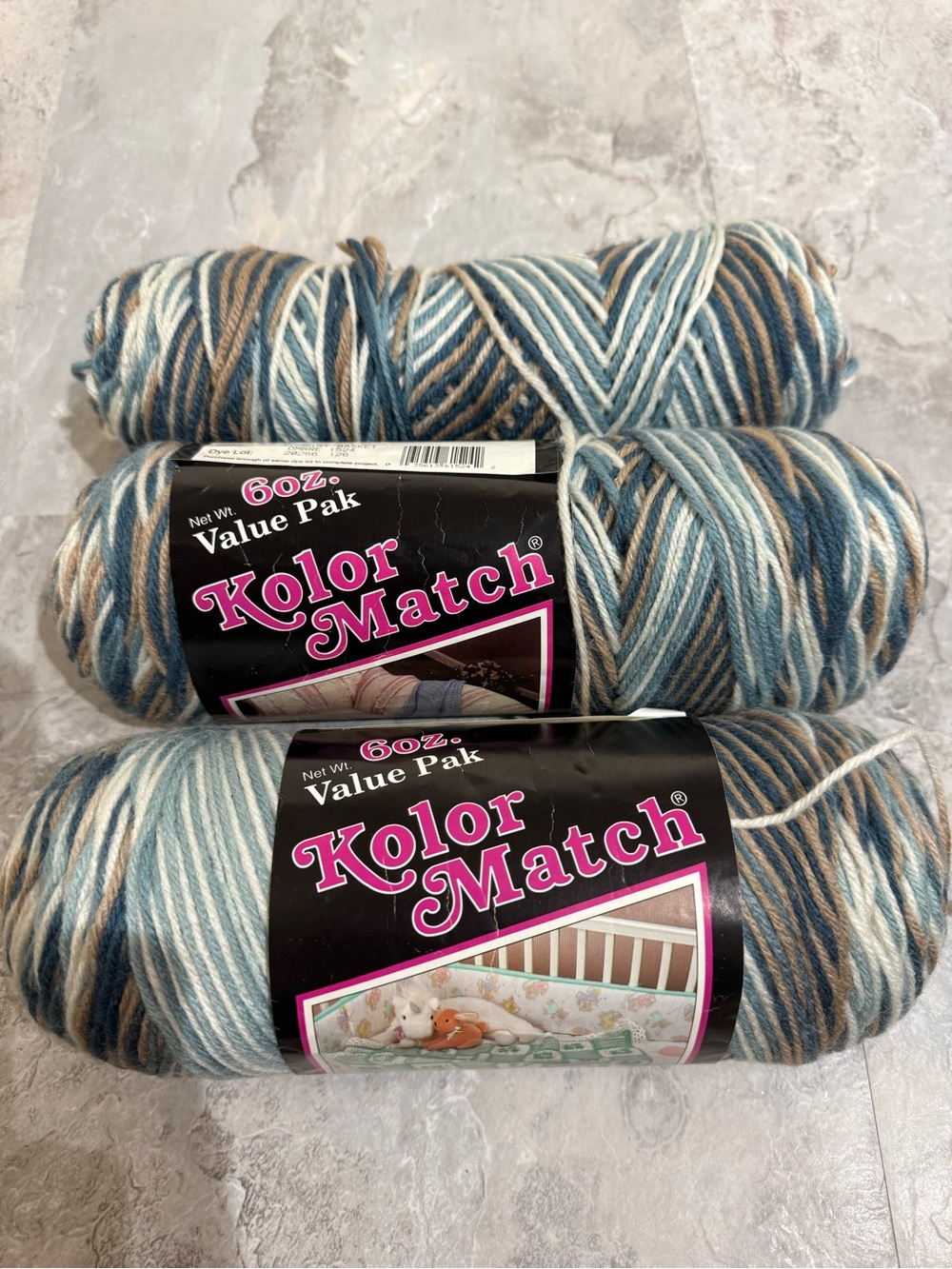 Vintage Caron Kolor Match Yarn Lot of 3 - 6oz Value Pak Country Basket Ombre